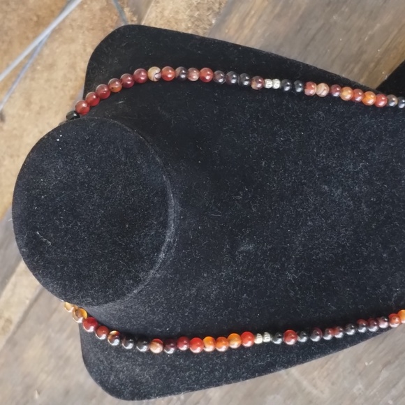 Necklace Handmade Red Agate,Round Red & Purple Stone & metal spacers beads 32" - Picture 4 of 8